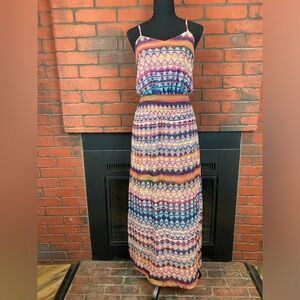 Fire Los Angeles Size S Maxi Dress Aztec‎ Tribal Southwestern Chiffon Sleevless